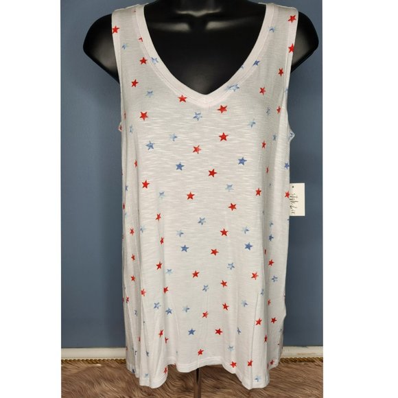 NWT STYLE & CO PATRIOTIC  STARS KNIT FLOWY TANK TOP -VARIOUS PETITE SIZES - Picture 2 of 11